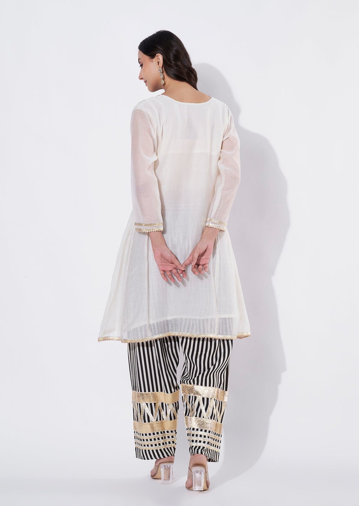 Cream Chanderi Straight cut Kurti set