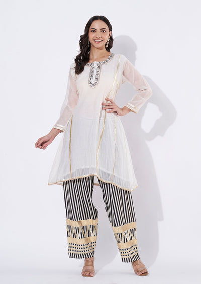 Cream Chanderi Straight cut Kurti set
