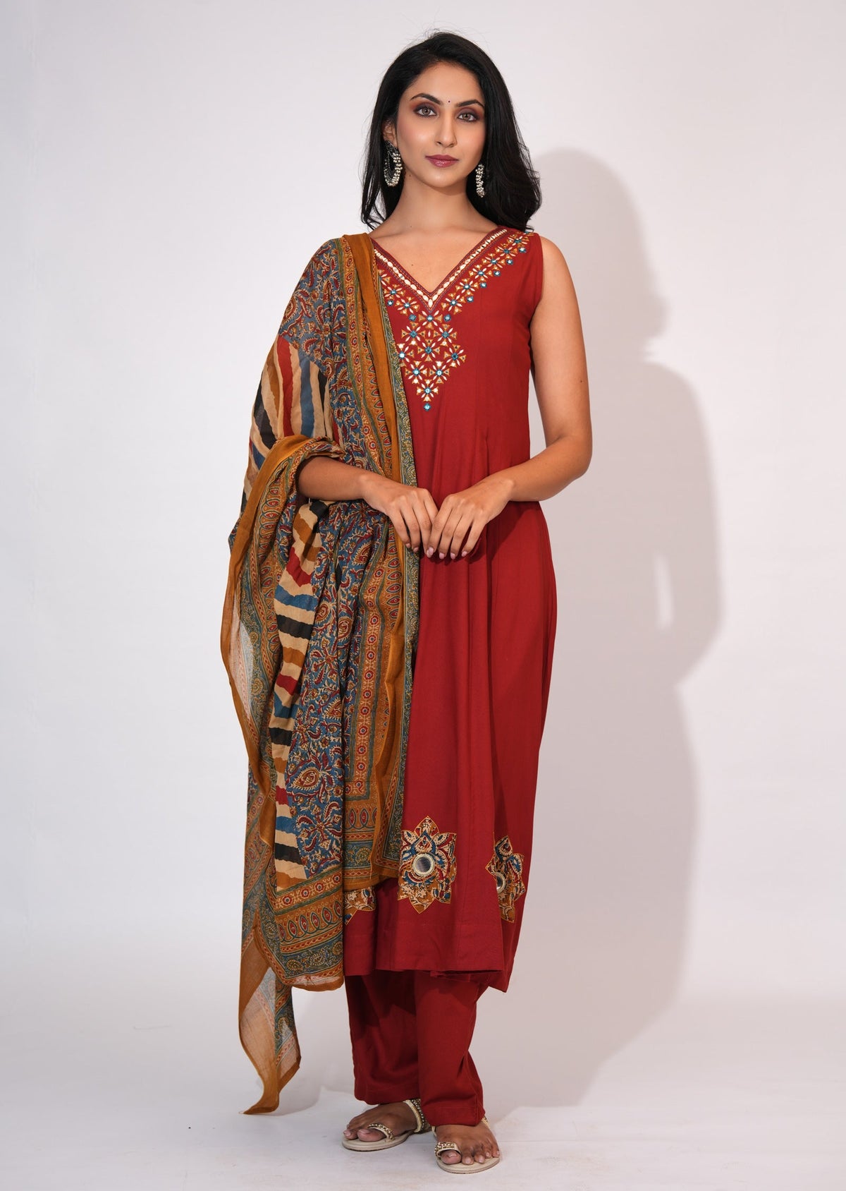 Dark Rust Reyon Anarkali suit