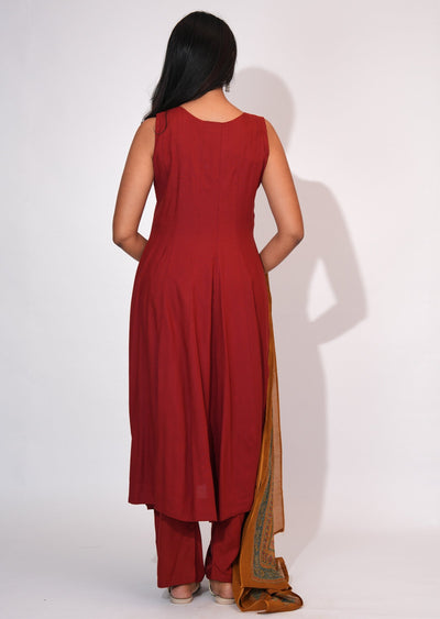Dark Rust Reyon Anarkali suit