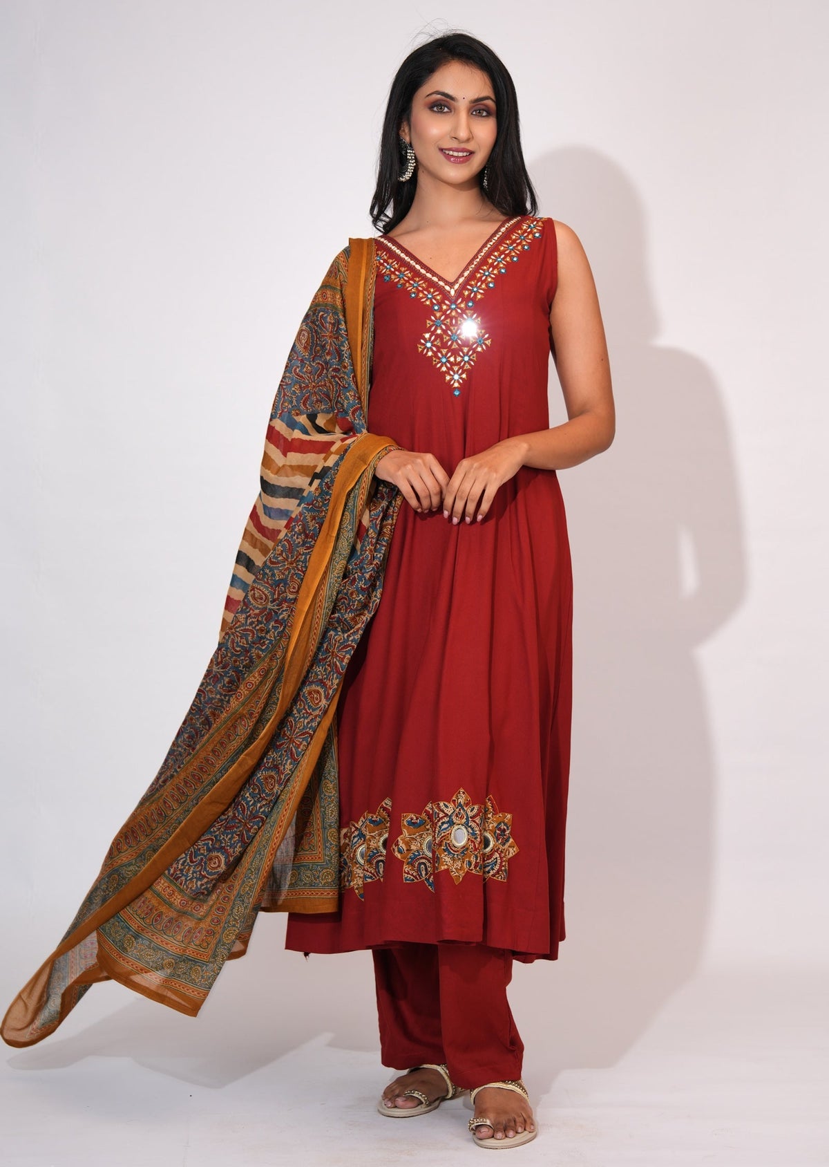 Dark Rust Reyon Anarkali suit