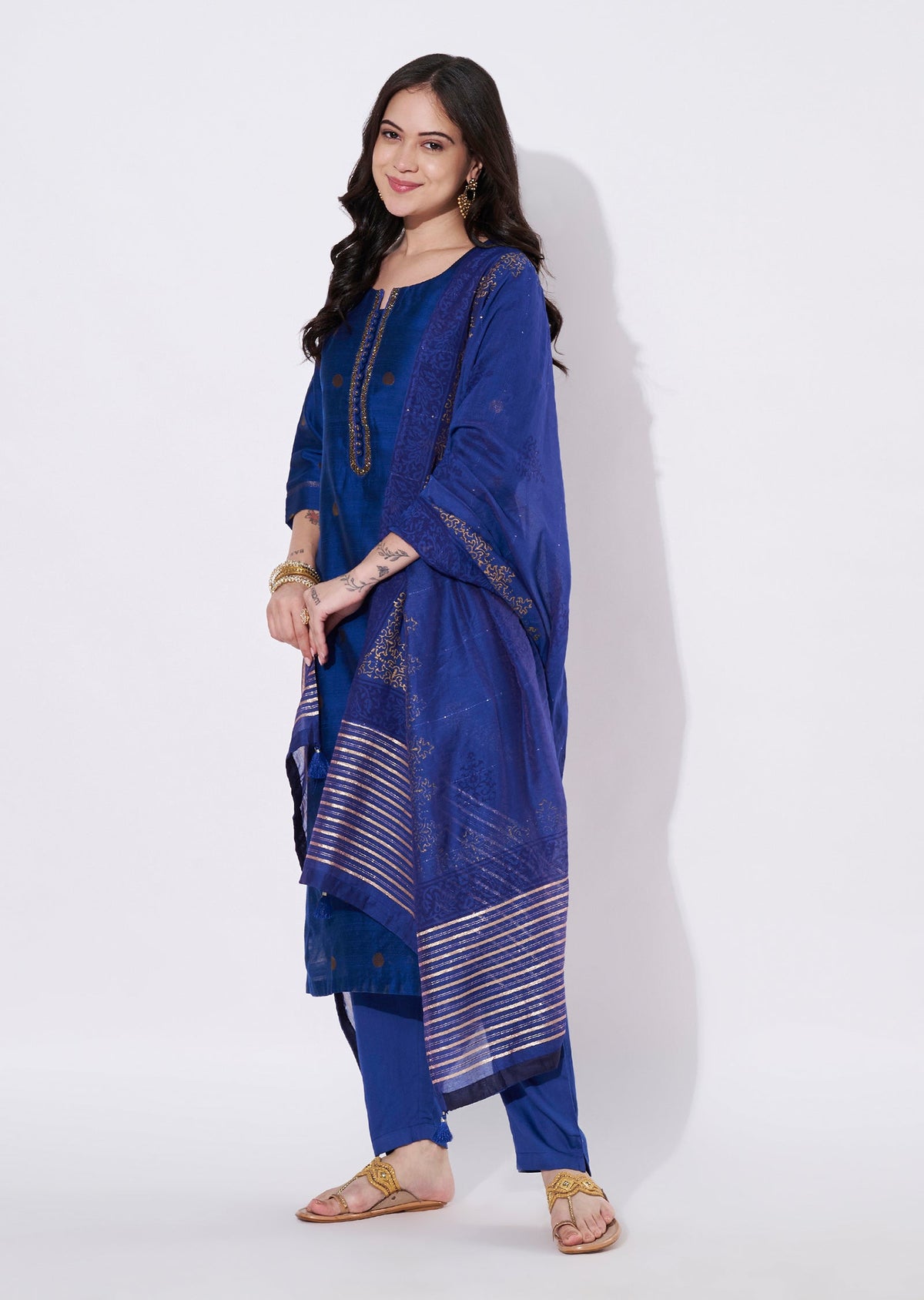 Blue Silk Straight cut suit