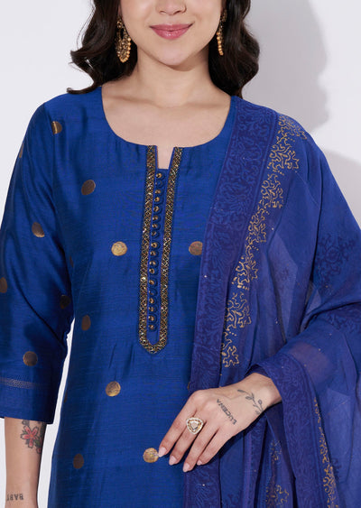 Blue Silk Straight cut suit