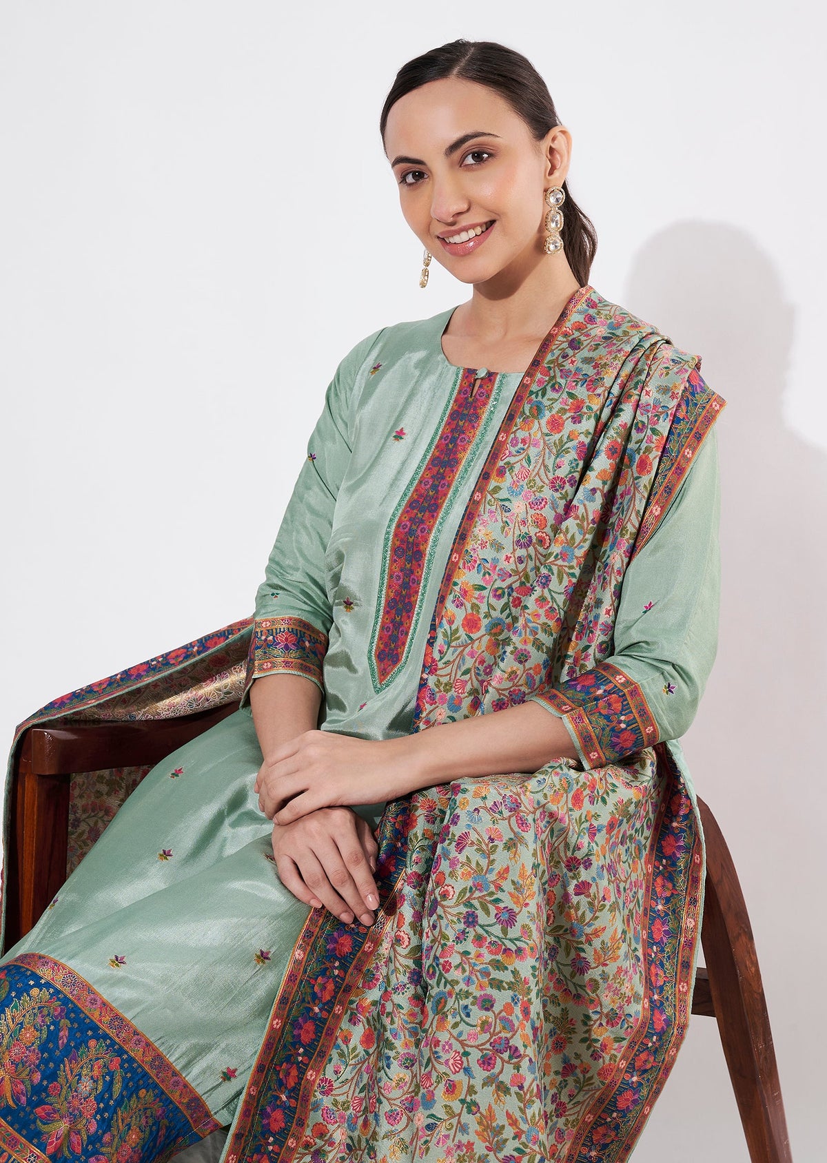 Dusty Green Silk Straight cut suit