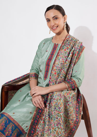 Dusty Green Silk Straight cut suit