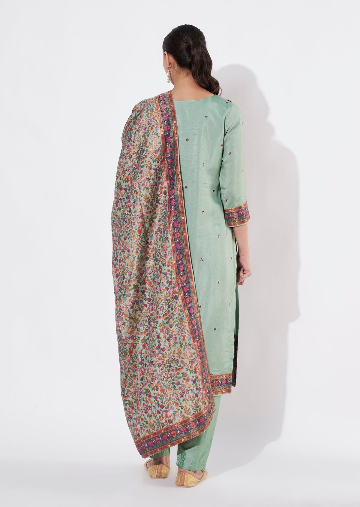 Dusty Green Silk Straight cut suit