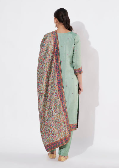 Dusty Green Silk Straight cut suit