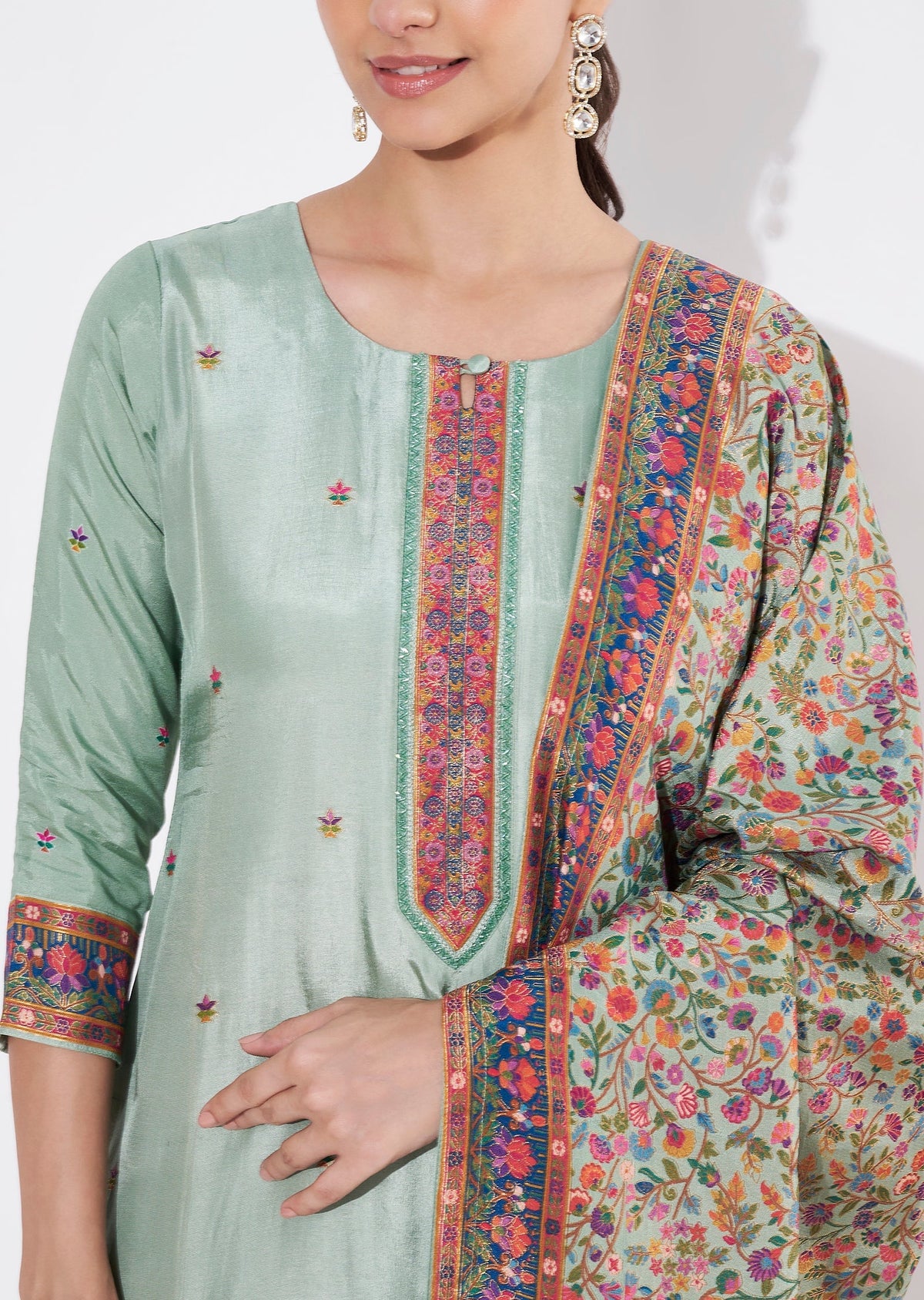 Dusty Green Silk Straight cut suit