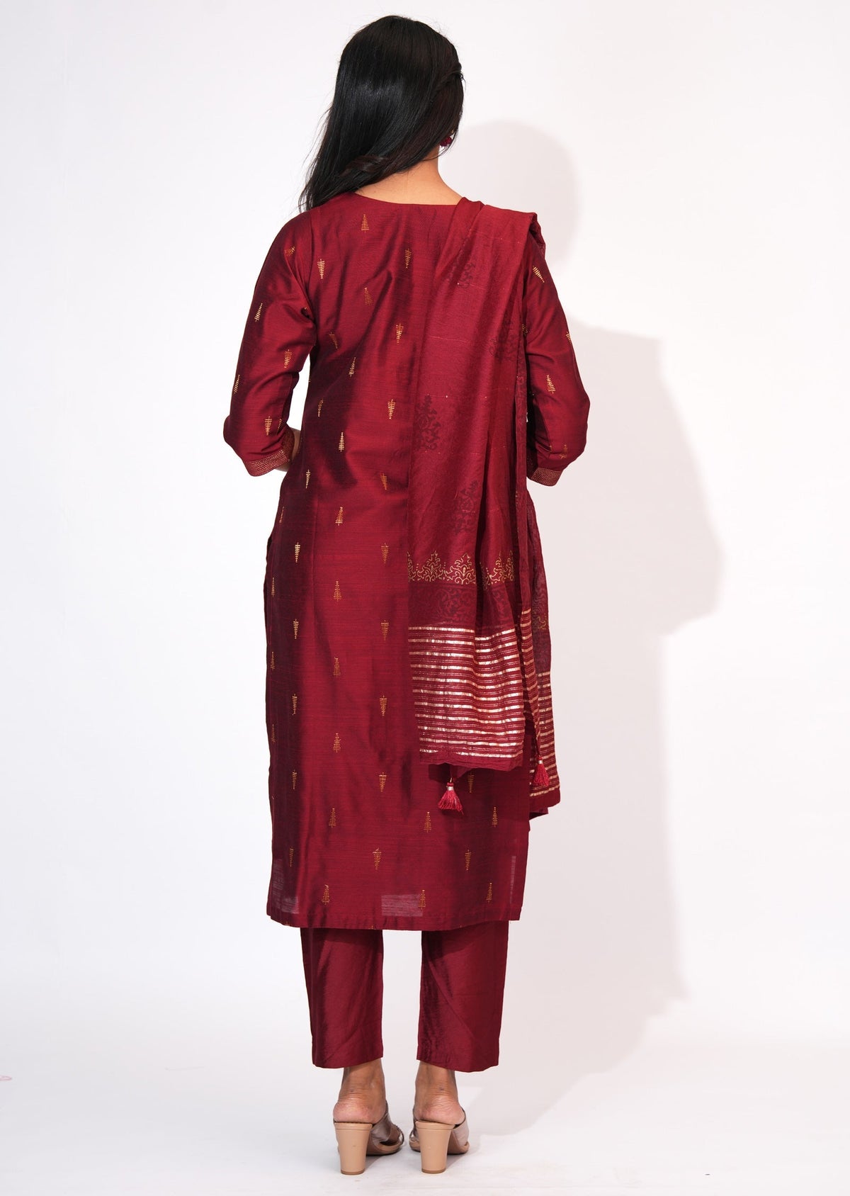 Maroon Silk Straight cut suit