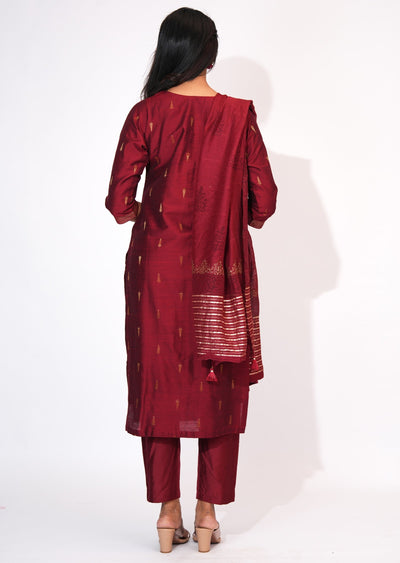 Maroon Silk Straight cut suit