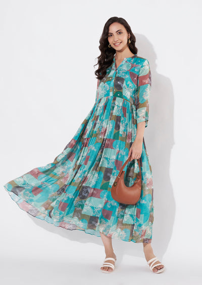 Rama Green Chinnon Long kurti