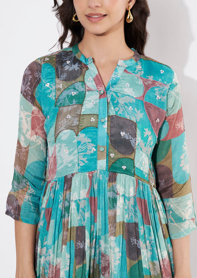 Rama Green Chinnon Long kurti