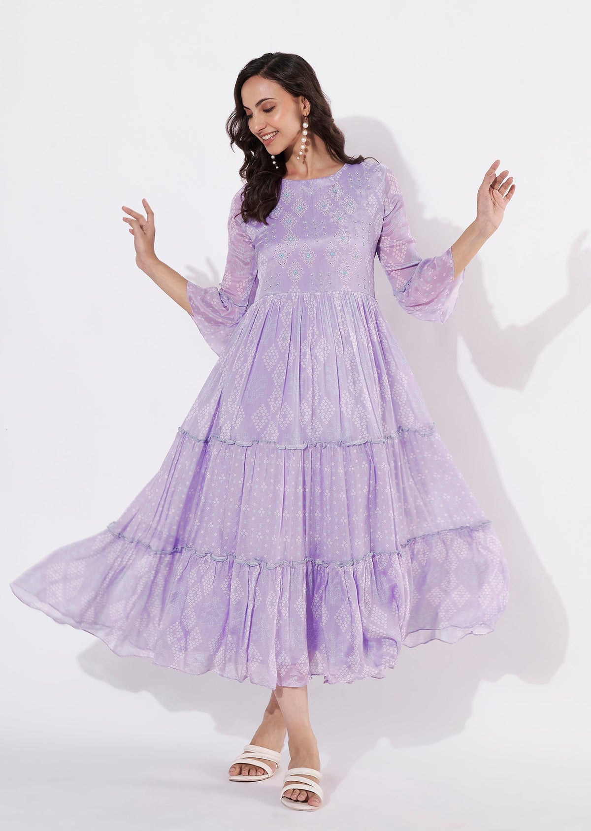 Light Purple Chinnon Long kurti