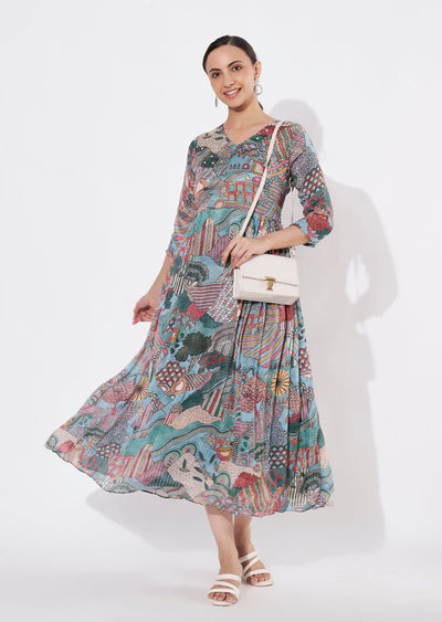 Dusty Blue Chinnon Long kurti