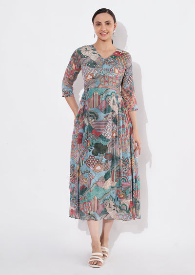 Dusty Blue Chinnon Long kurti
