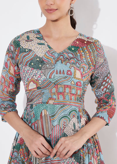 Dusty Blue Chinnon Long kurti