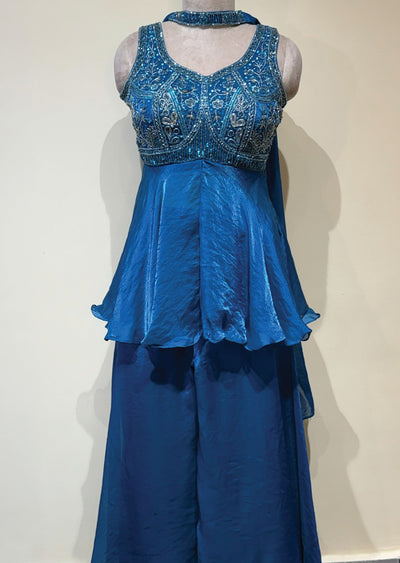Teal Blue Sharara Set