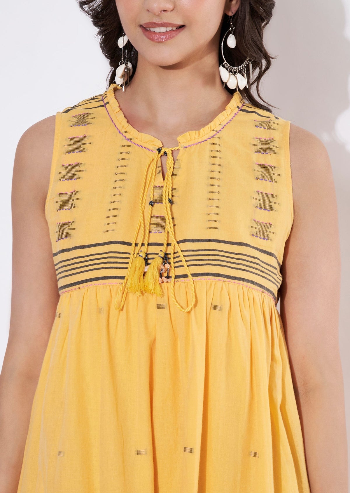 Light Mustard Cotton Frock style kurti