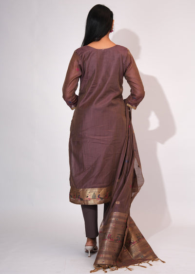 Brown Chanderi Straight cut suit