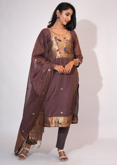 Brown Chanderi Straight cut suit