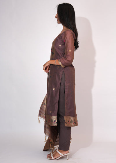 Brown Chanderi Straight cut suit