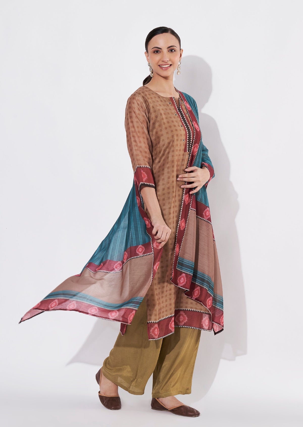 Light Brown Chanderi Straight cut suit