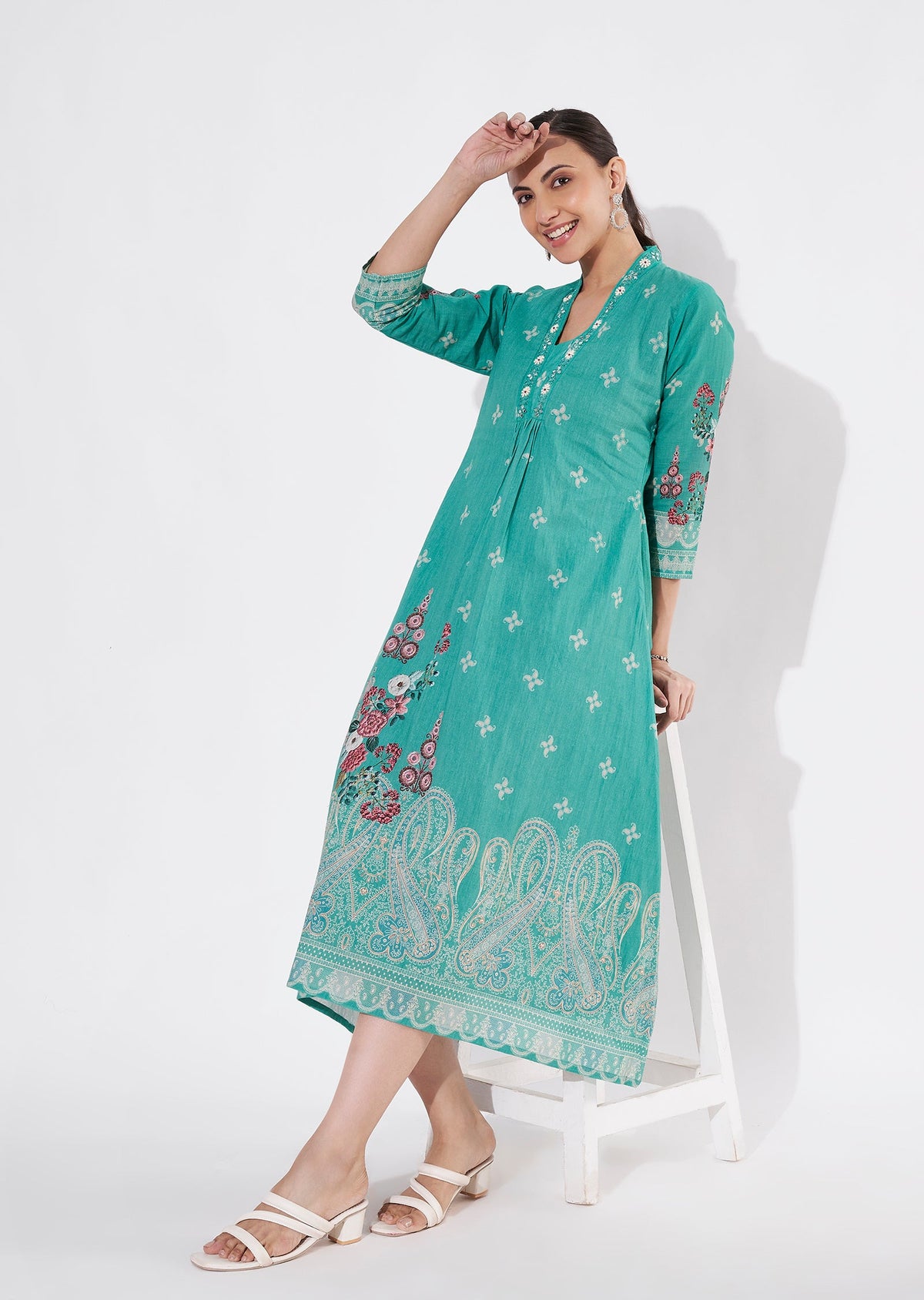 Sea Green Cotton Long kurti