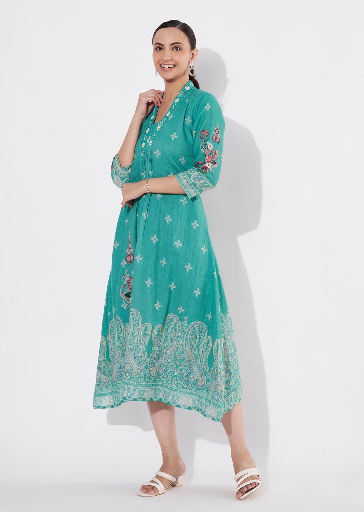 Sea Green Cotton Long kurti