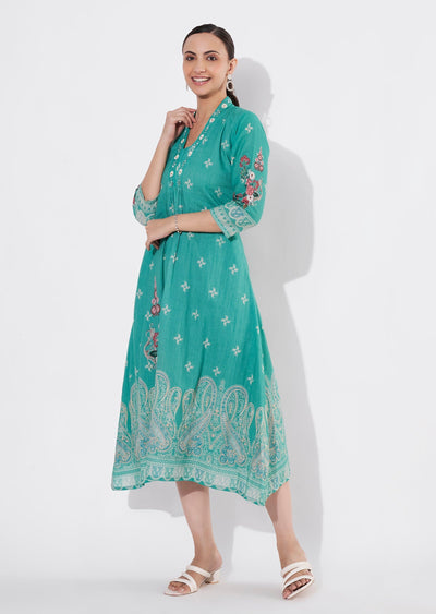 Sea Green Cotton Long kurti