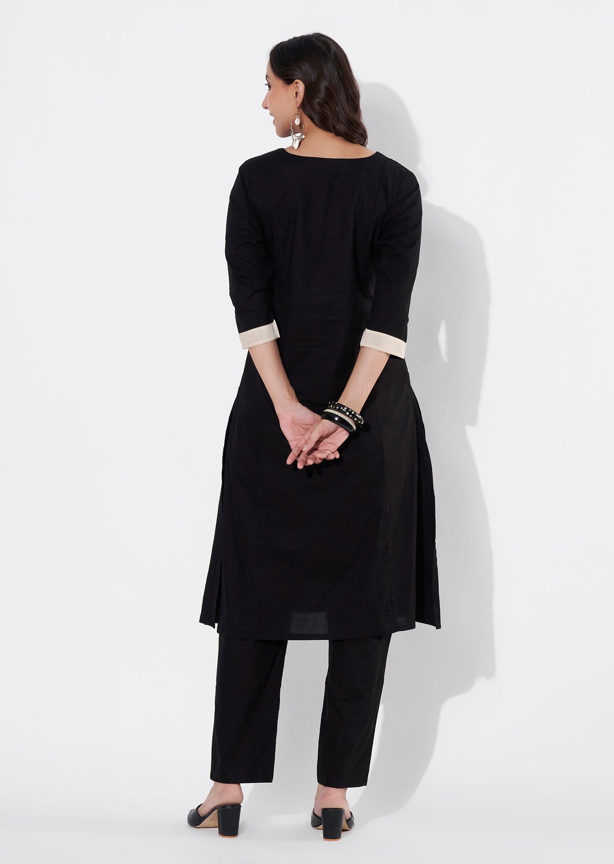 Black Cotton Straight cut Kurti set