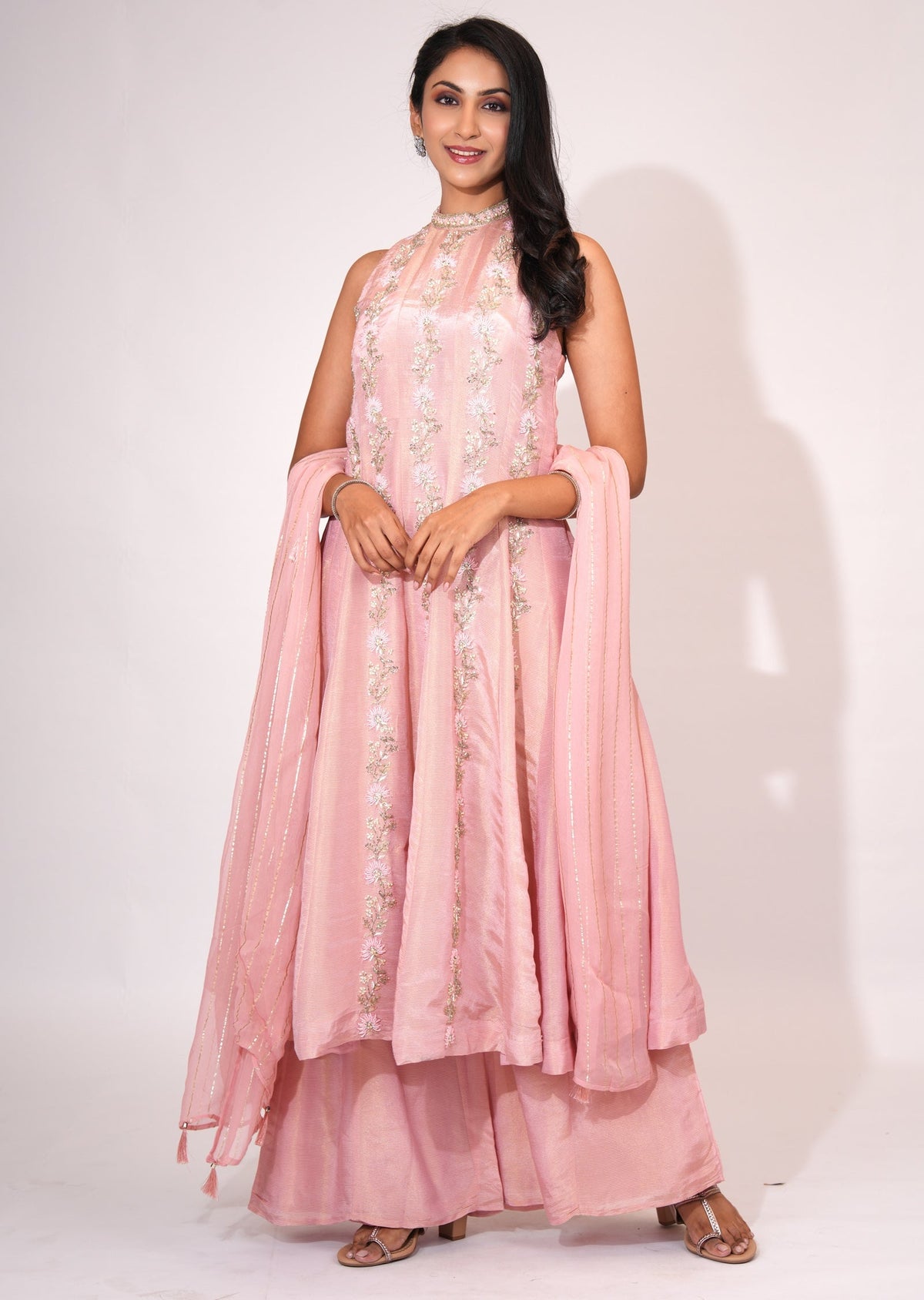 Light Pink Tissue Anarkali suit