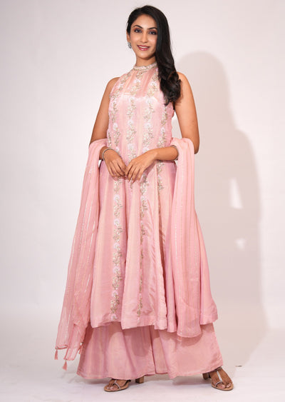 Light Pink Tissue Anarkali suit