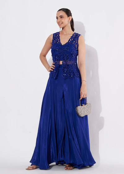 Blue Net Peplum Set