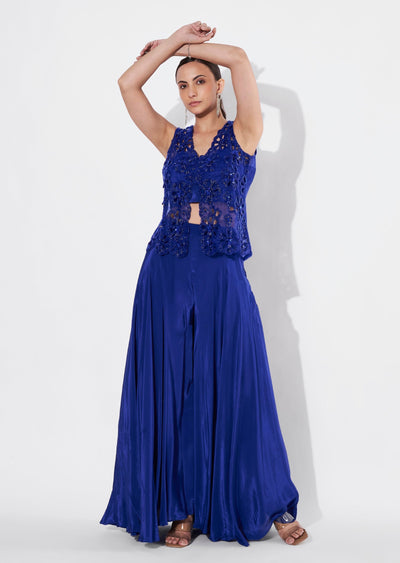 Blue Net Peplum Set