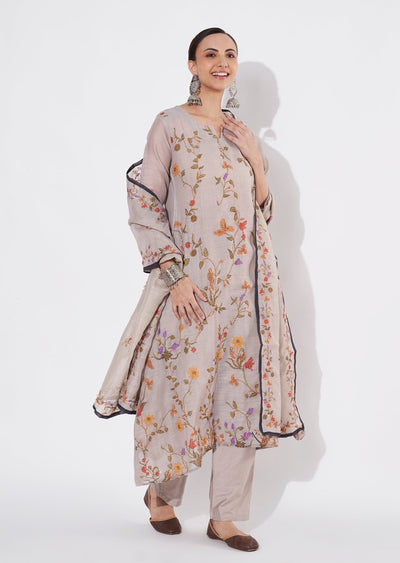 Grey Jute Anarkali suit