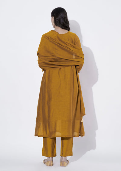 Dark Mustard Mul Chanderi Anarkali suit
