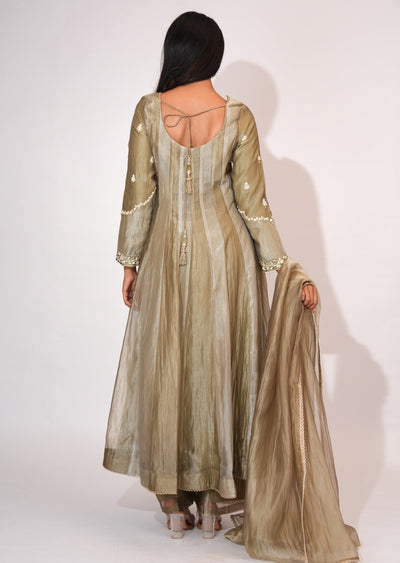 Dusty Green Tissue Anarkali suit