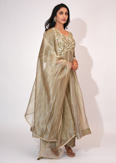 Dusty Green Tissue Anarkali suit
