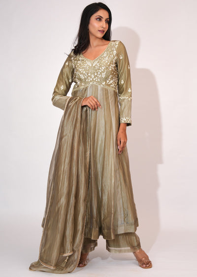 Dusty Green Tissue Anarkali suit