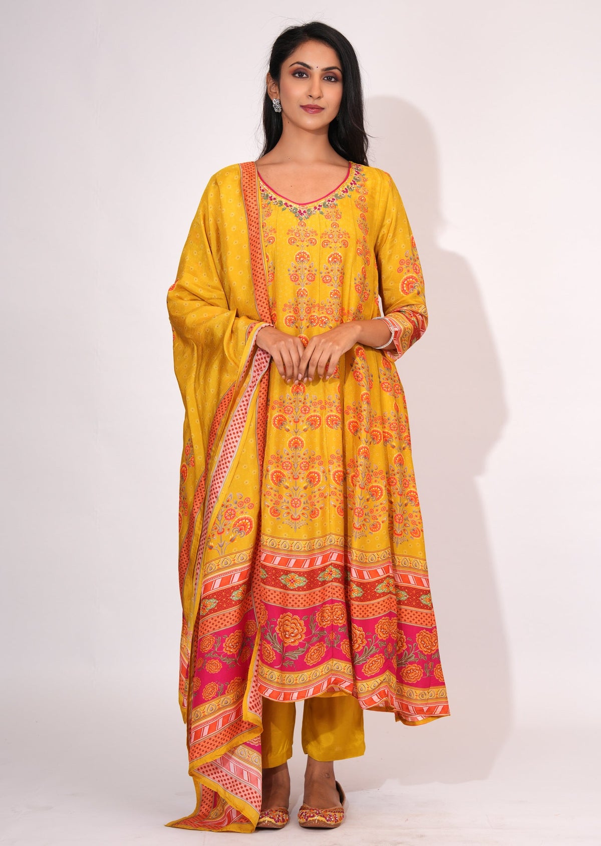 Mustard Dola Silk Anarkali suit