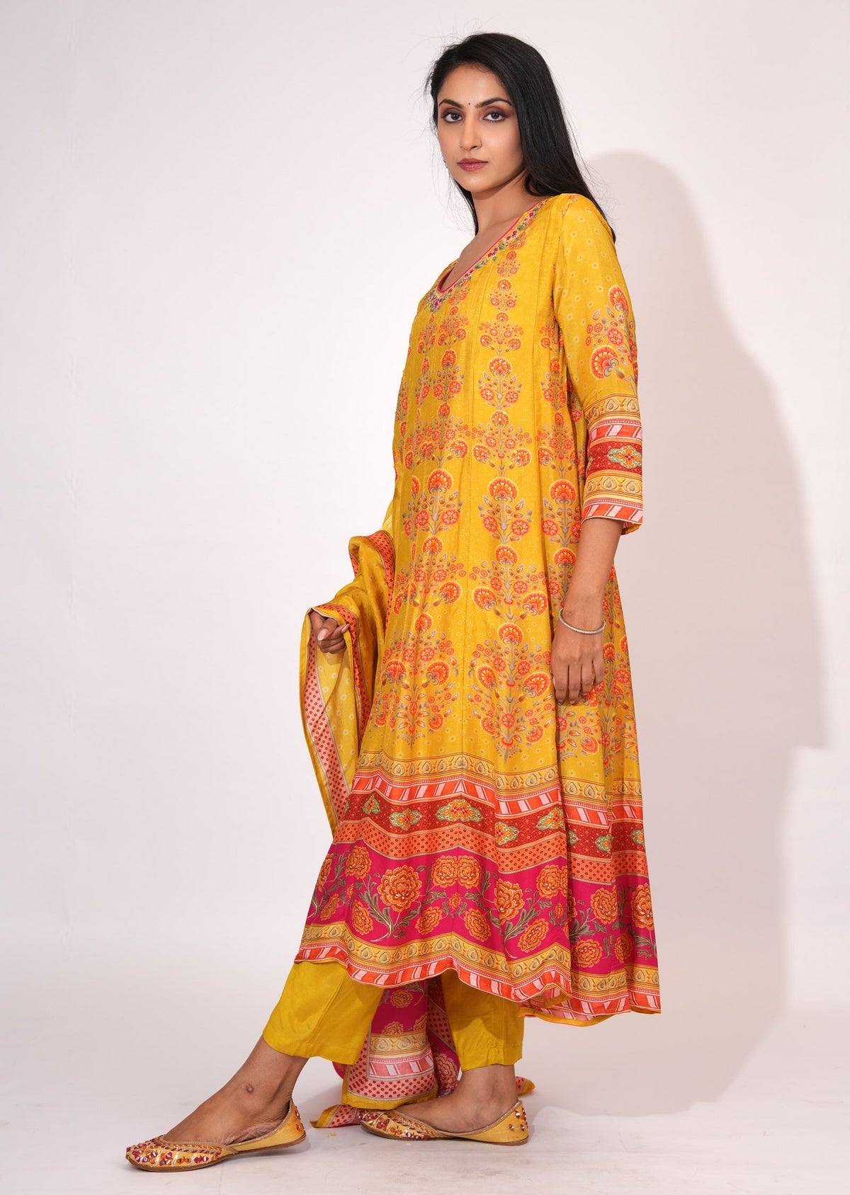 Mustard Dola Silk Anarkali suit
