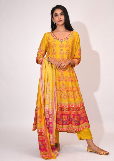 Mustard Dola Silk Anarkali suit