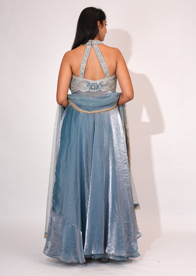 Dusty Blue Front open Anarkali suit