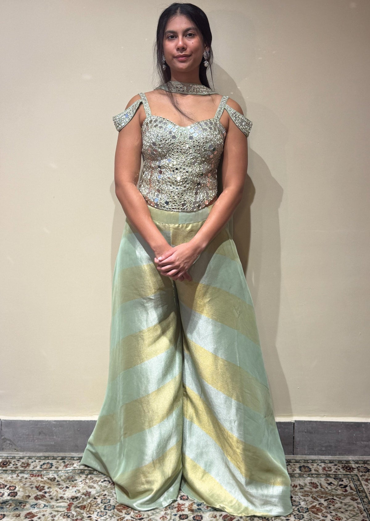 Light Green Tissue Indowestern set