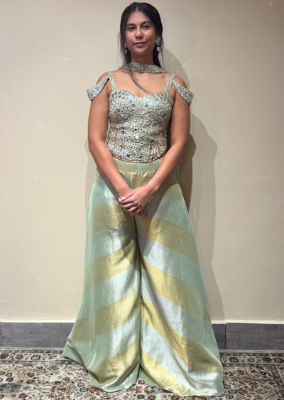 Light Green Tissue Indowestern set