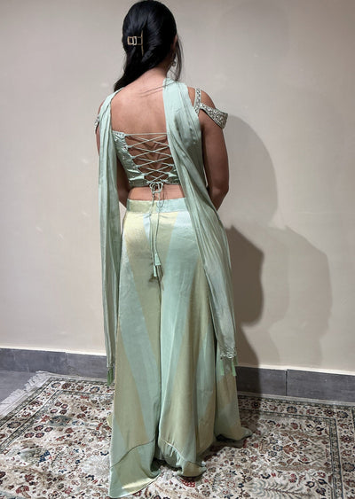 Light Green Tissue Indowestern set