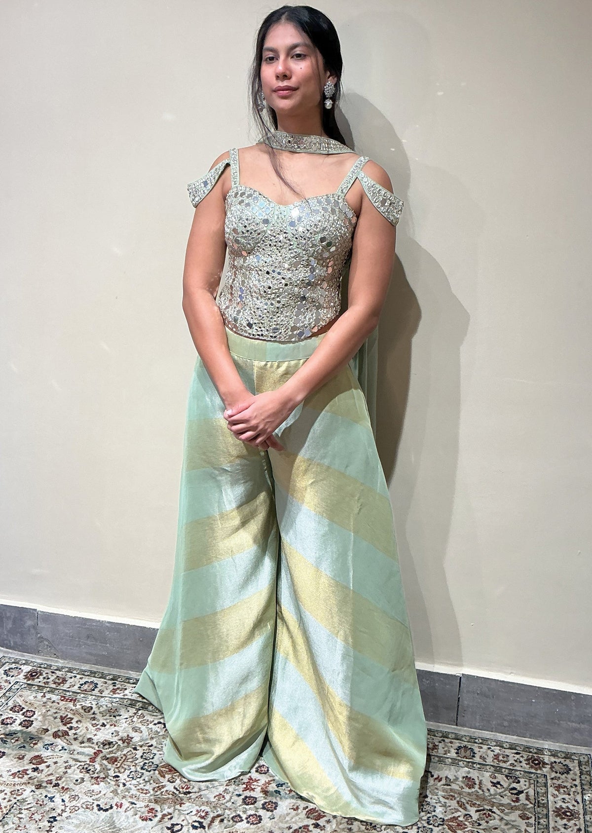 Light Green Tissue Indowestern set