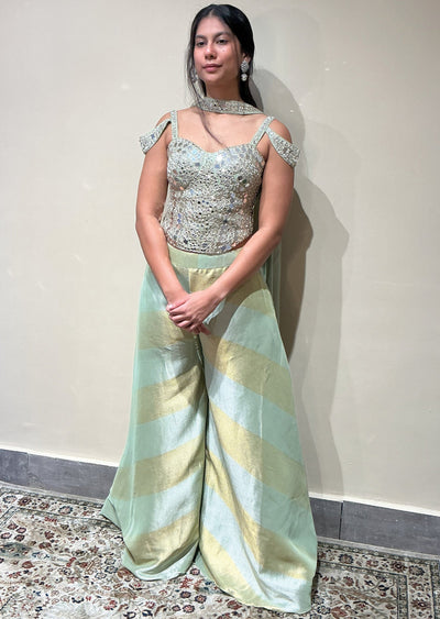 Light Green Tissue Indowestern set