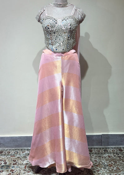 Peach Tissue Indowestern set