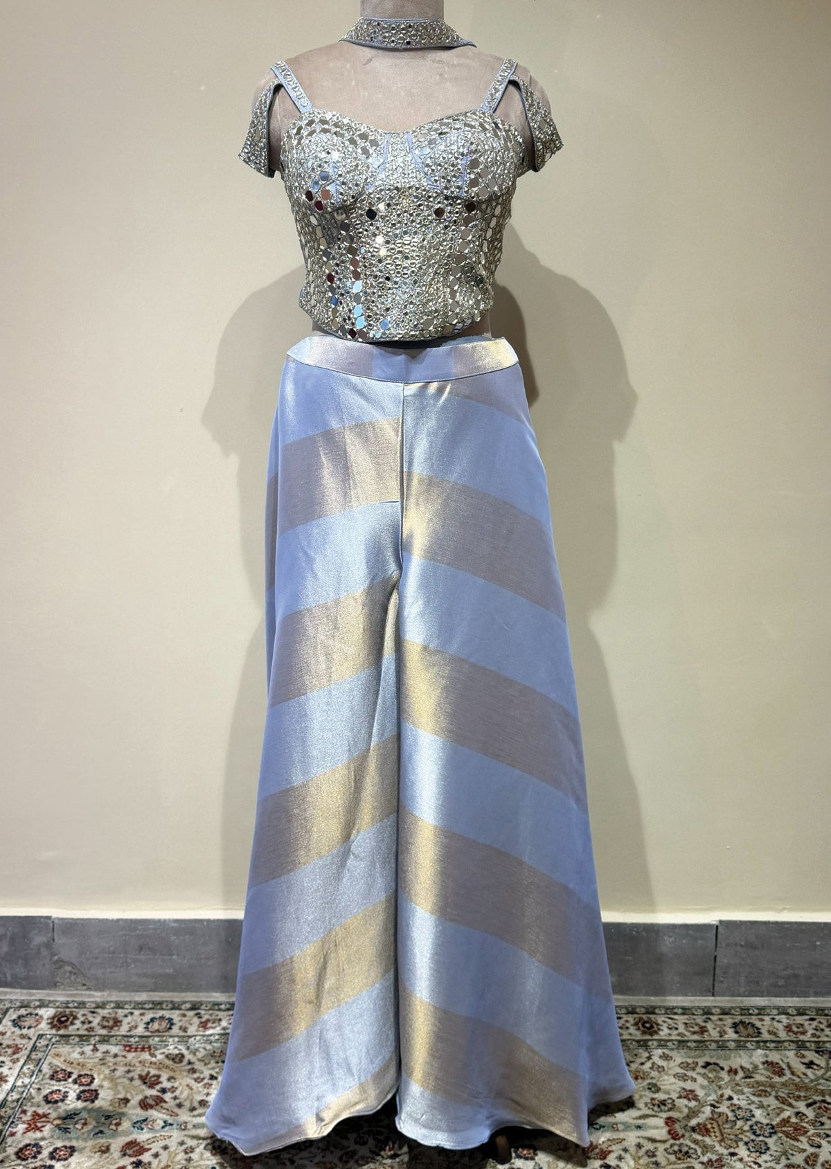 Grey Tissue Indowestern set